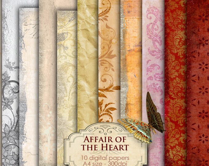 AFFAIR Of The HEART large digital christmas sheet paper a4 size for craft art Digital collage sheets instant download printable pp101