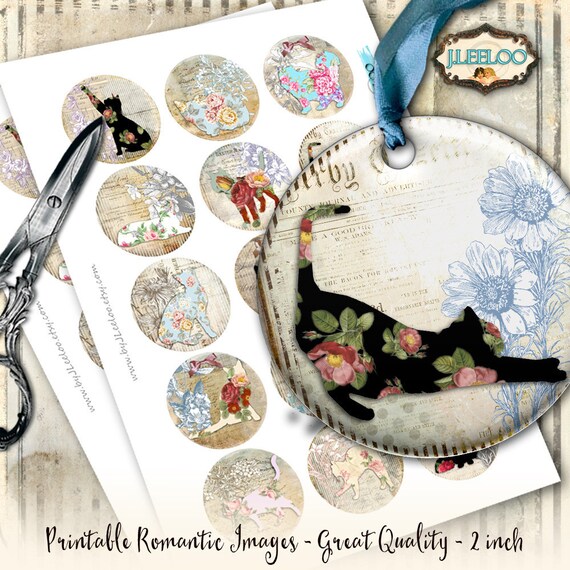 CATS 2 inch circle silhouette printable ephemera vintage backgrounds Instant Download scrapbooking digital collage sheet tn553