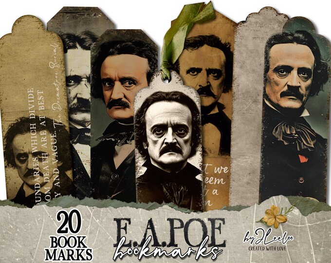 E A Poe BOOKMARKS 24 printable scary dirty paper | card making junk journal mixed media journal | halloween card journaling art CU | bm116