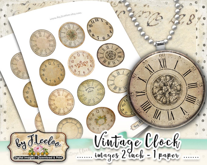 VINTAGE CLOCK 2 inch circle clock face printable for cupcake topper and craft alice party antique instant download diy tn580