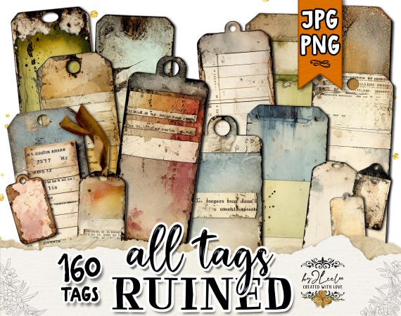 ALL TAGS RUINED grungy vintage labels | industrial steampunk tag ephemera for junk journals | masculine digital collage supplies | tl273