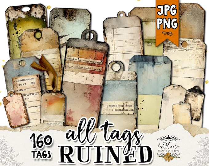 ALL TAGS RUINED grungy vintage labels | industrial steampunk tag ephemera for junk journals | masculine digital collage supplies | tl273