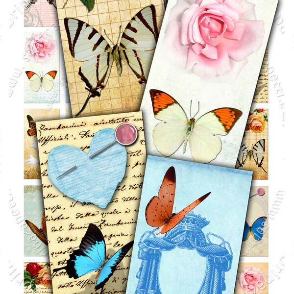 DOMINO AND BUTTERFLY printable 2x1 inch soldered  Digital collage sheet pendant instant download background vintage do111