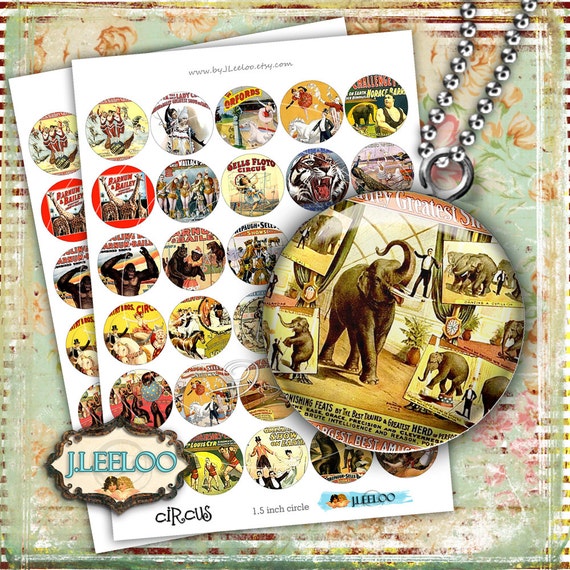 Digital collage sheet CIRCUS images 1.5 inch circle for pendants charms bottlecup magnets pins hang tags craft instant download tn465