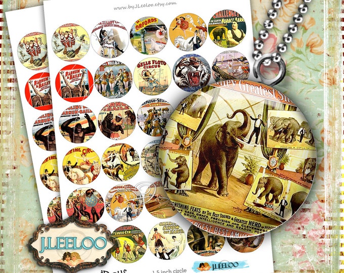 Digital collage sheet CIRCUS images 1.5 inch circle for pendants charms bottlecup magnets pins hang tags craft instant download tn465