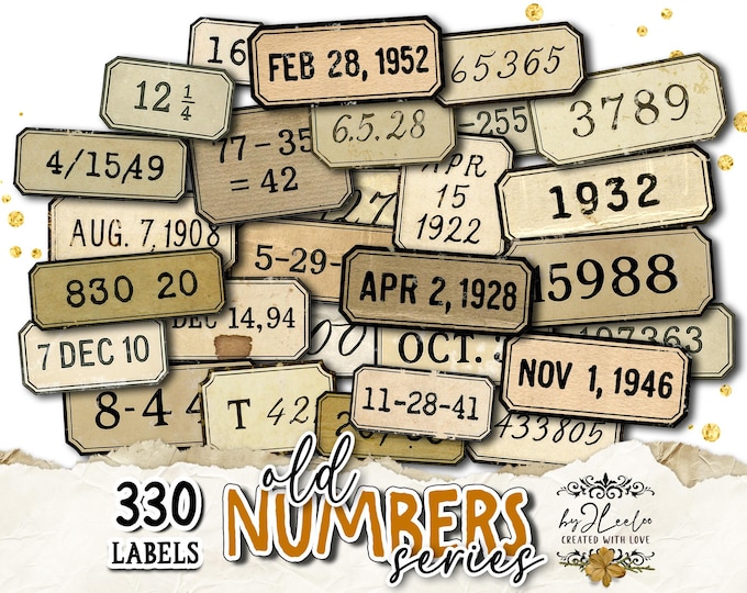 OLD NUMBERS SERIES | Vintage Distressed Number Handwritten & Typed Labels for Junk Journals, Scrapbook, Collage, Mixed Media | tl331