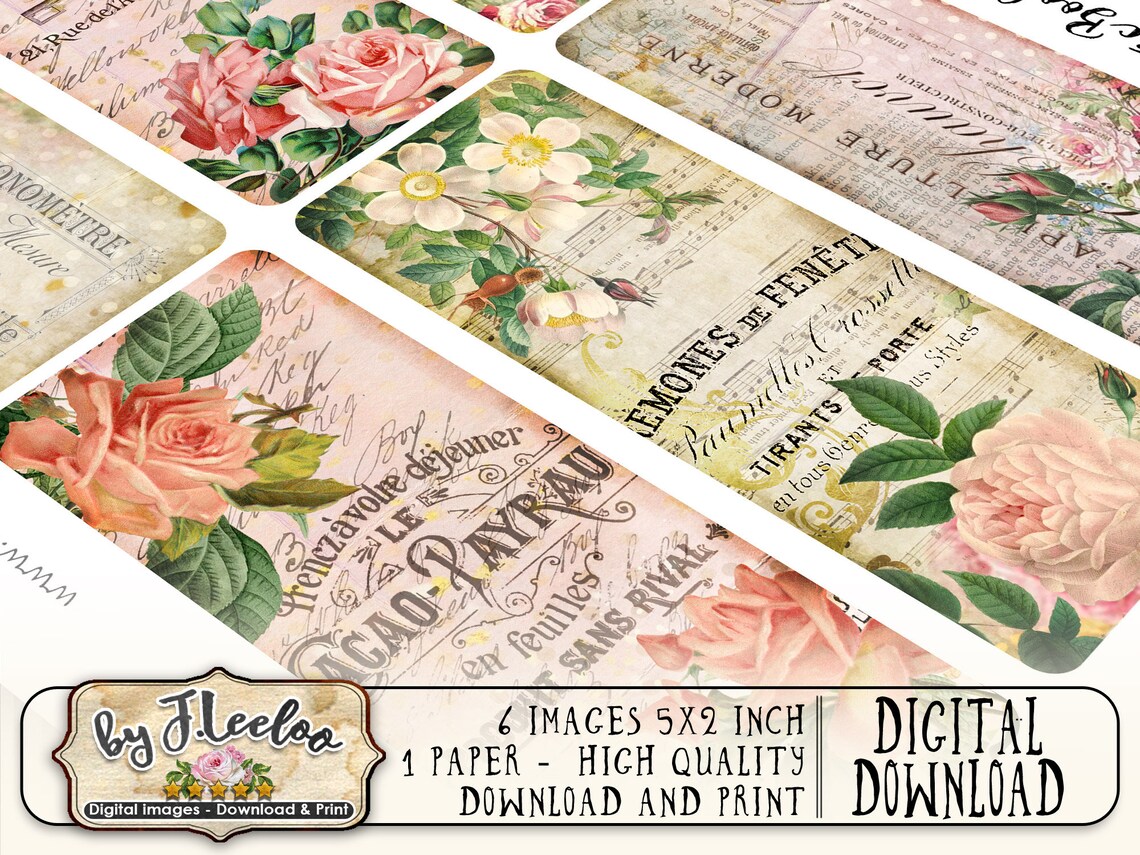 ROMANTIC BOOKMARKS Printable Paper Victorian Digital Collage - Etsy