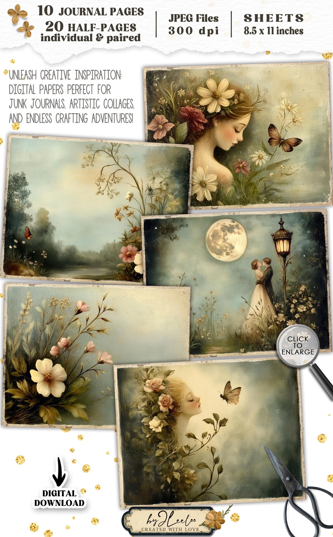 ENCHANTED JOURNAL Junk Journal Pages Printable | Mystical Romantic ...