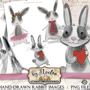 KANINCHEN handgezeichnete png jpg Ostern Dateien Digitales Collage Blatt für Scrapbooking verändert Kunst Sofort Download druckbar