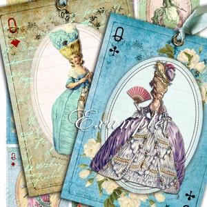 NINE CARDS atc aceo size shabby chic collage sheet greeting card invitation printable french Antoinette jewelry holder paper goods ac182