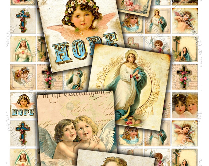 Digital printable RELIGIOUS 1 inch square angel merry christmas holidays jewellery pendant clipart instant download collage paper qu195