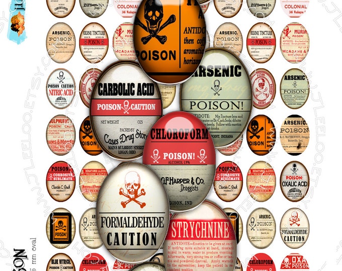 Digital paper POISON 18x25 mm oval goth apothecary labels arsenic magnet stickers mirrors pendant instant download printable ov132