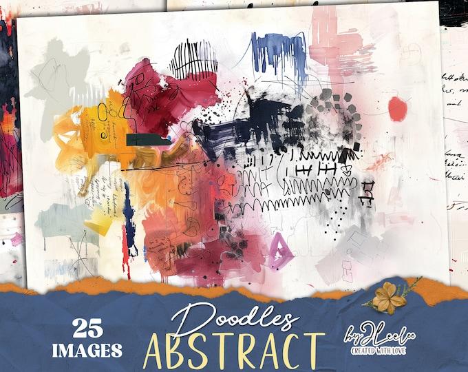 ABSTRACT DOODLES horizontal papers | Background Junk Journal pages diary | Distressed grunge card making collage digital ephemera | pp800