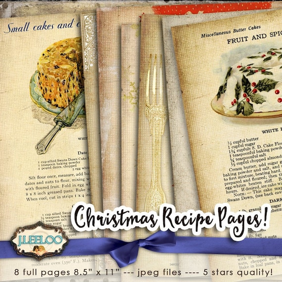 CHRISTMAS RECIPE 8 large vintage holidays food digital collage sheets papers for scrapbook jpg art instant download printable pp433