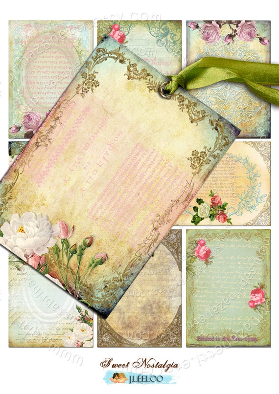 SWEET NOSTALGIA printable vintage greeting writable gift atc background Digital collage sheet wedding card background ac215