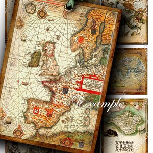 DIE ALTE KARTE atc aceo Größe Digital Collage Blatt altes Buch Reisetagebuch Schmuck Halter Papierware Postkarte Scrapbooking ac221