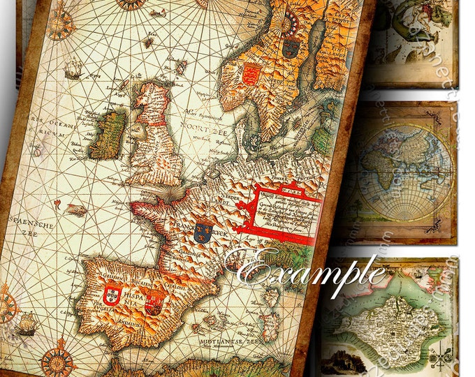 THE OLD MAPS atc aceo size digital collage sheet old book travel diary script jewelry holder paper goods postcard scrapbook ac221