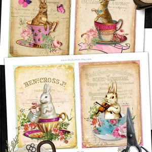 EASTER BUNNIES Printable Rabbit Postcards 5x7 Inch Digital Sheet ...