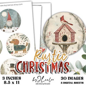 RUSTIC CHRISTMAS 3-Zoll druckbare Illustration | für Anhänger Dekor, Etiketten Aufkleber, Winter Folk scrapbooking für Journal digital | tn840