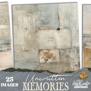 Páginas vintage de MEMÓRIAS NÃO ESCRITAS | Diário antigo de papelão texturizado | Fundo de textura digital azul empoeirado com papel aconchegante e nostálgico | pp805