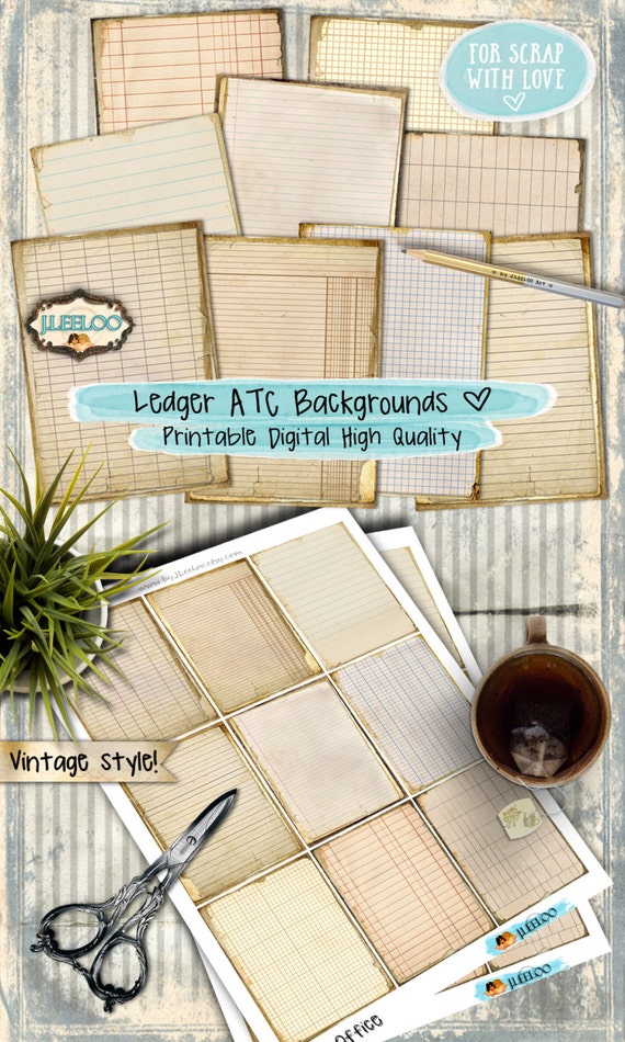 OFFICE Ledger aceo background journal art pages stationery crafting ephemera scrapbook digital collage instant download printable ac296