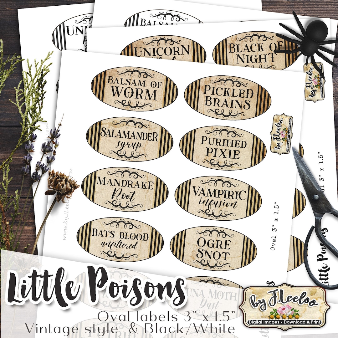 LITTLE POISONS Vintage Jar Labels Apothecary Witch Halloween Bottle ...