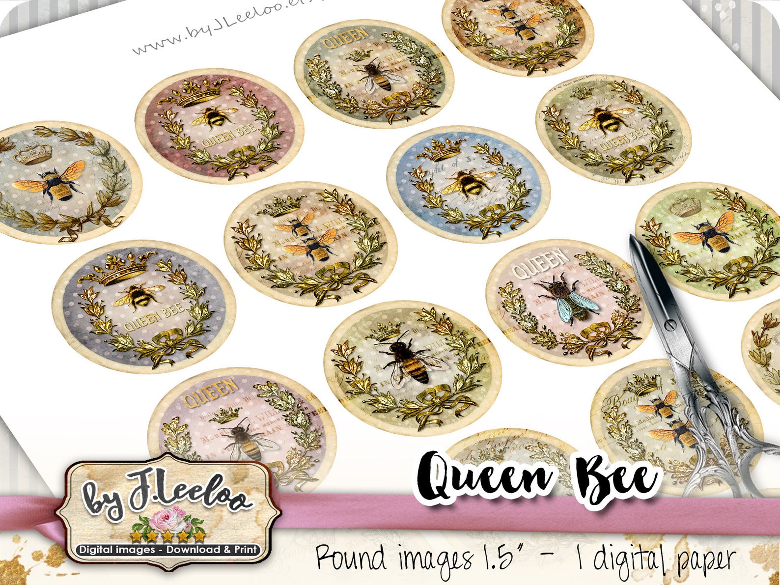 QUEEN BEE Printable Sheets 1.5 Inch Digital Images French | Etsy