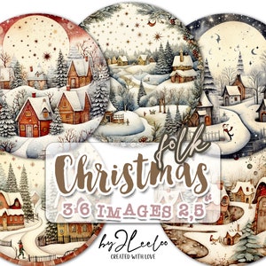 NATALE POPOLARE cerchio da 2,5 pollici / forniture per il disegno e l'artigianato per le festività / specchi, decorazioni per cupcake, magneti per scrapbooking / effimeri per diario spazzatura / tn673