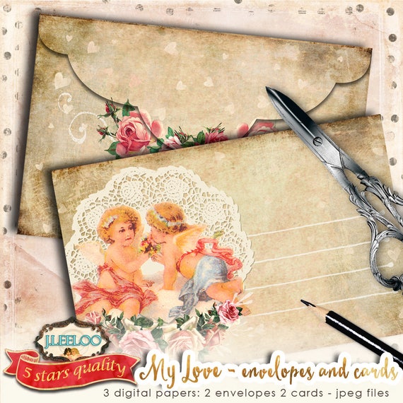 MY LOVE valentine envelopes cards invite greetings Digital collage sheet scrapbook hobby diy vintage instant download printable pp405
