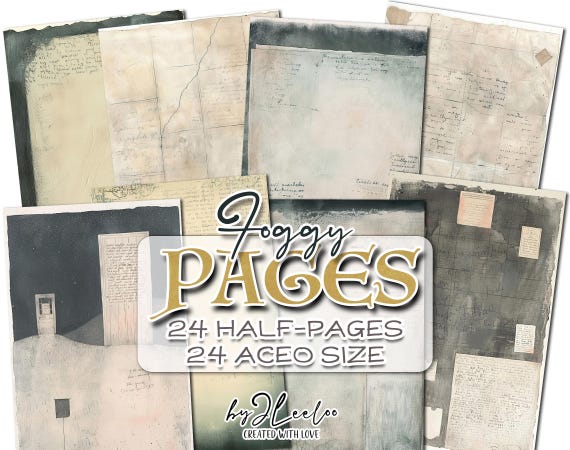 FOGGY PAGES half pages Dark Gothic Junk Journal | Eerie diary halloween Aceo Atc Printable | Vintage paper collage digital card CU | pp837