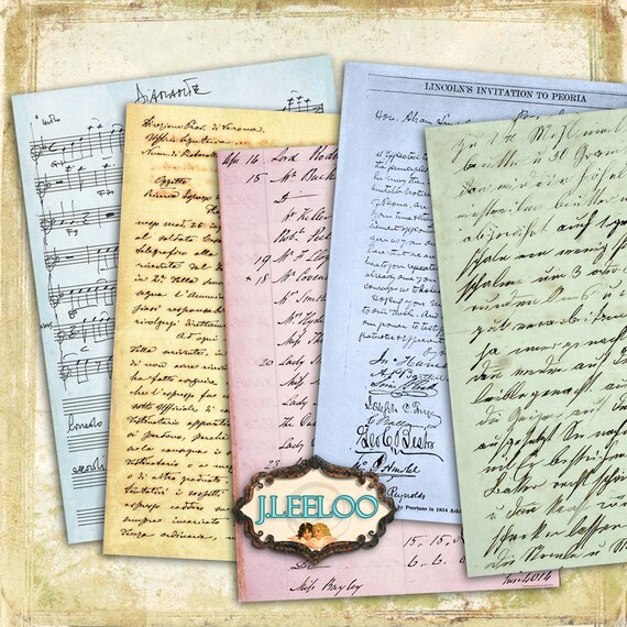OLD HANDWRITING 10 vintage documents Digital collage sheet 5x7 inch postcard for scrapbook instant download printable paper good pp285