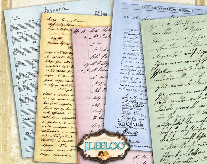 OLD HANDWRITING 10 vintage documents Digital collage sheet 5x7 inch postcard for scrapbook instant download printable paper good pp285