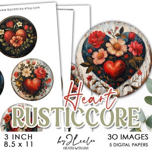 RUSICCORE HART Afdrukbaar van 3 inch | Geliefden cadeau Valentijn benodigdheden liefde ronde hanger spiegel sticker magneet Olieverfschilderij vintage | tn756