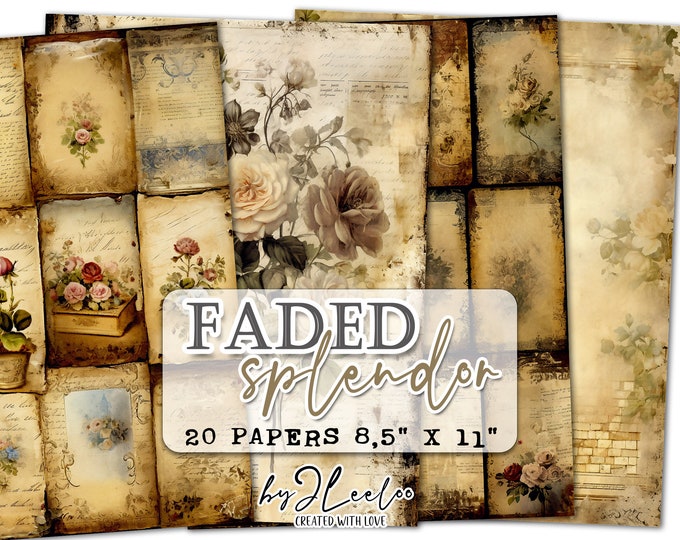 FADED SPLENDOR vintage brown shabby chic paperS | Romantic tattered Junk Journal soft page background | card making digital ephemera | pp644