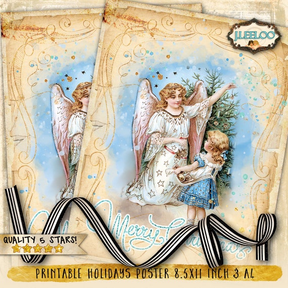 ANGEL Christmas Holidays Large Image vintage transfer for fabric digital collage sheet clipart printable Instant Download - pp323