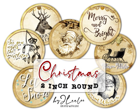 CHRISTMAS  circle 2 inch round Santa Deer holidays cupcake topper for pendant magnet and craft instant download printable download tn573