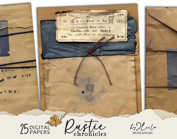 RUSTIC CHRONICLES fake vintage parcels | Junk Journal pages old parcels background Distressed grungy card antique digital ephemera | pp683