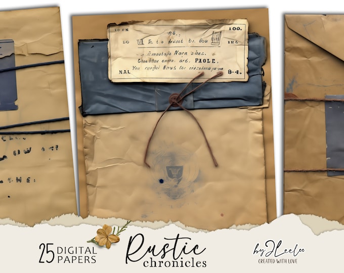 RUSTIC CHRONICLES fake vintage parcels | Junk Journal pages old parcels background Distressed grungy card antique digital ephemera | pp683