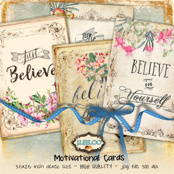 BELIEVE 3.5x2.5 inch aceo motivational digital papers vintage quote hang tags instant download printable Digital collage sheet ac297