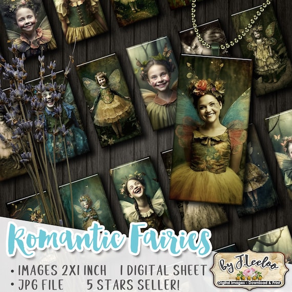 ROMANTIC FAIRIES printable domino pendants | sheet digital images | romantic children pendant | flower chic vintage | instant download do164