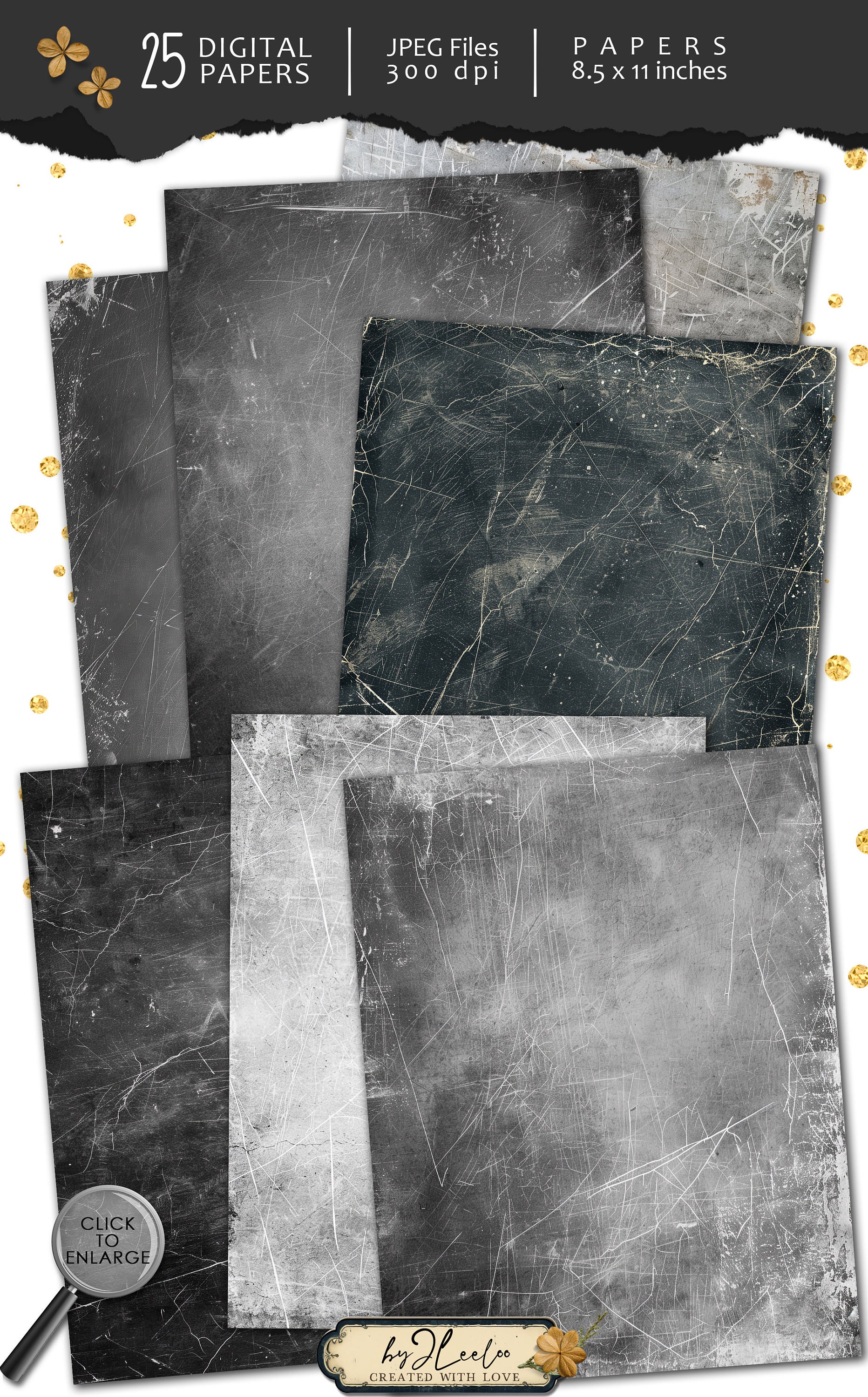 SCRATCHED EBONY Vintage Papers | Muted Dark Gray Texture Old