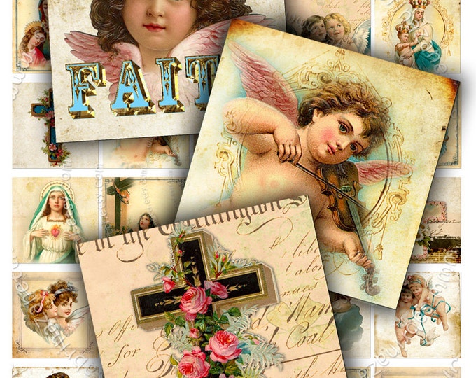 Digital sheet RELIGIOUS 1.5 inch square angel merry christmas holidays jewellery pendant clipart magnet instant download printable qu194