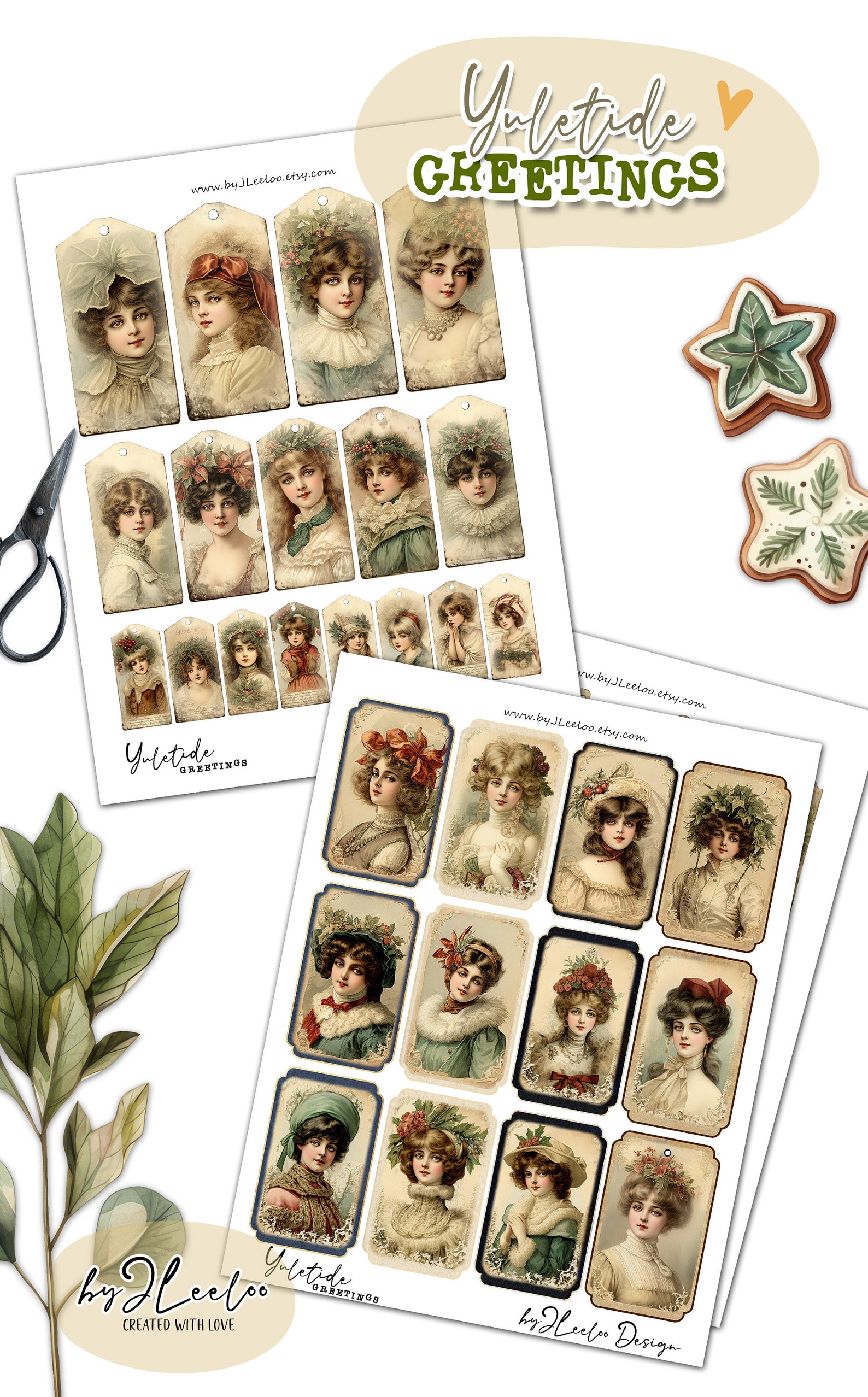 Yuletide Tag YULETIDE GREETINGS Labels Printable Christmas Supplies | Tags Vintage ...