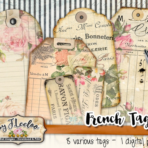 VINTAGE Tags Digital Shabby Chic Jewelry Holder Roses French - Etsy