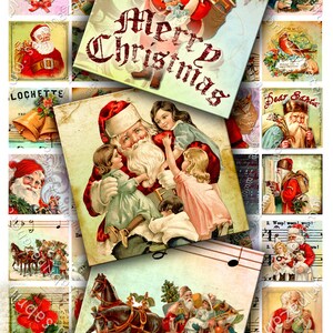 Collage digitale CARO BABBO NATALE 1.5x1.5 vacanze di Natale quadrate per ciondolo clipart magnete download istantaneo stampabile qu129