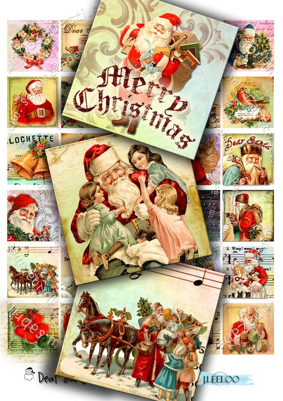 Collage digitale CARO BABBO NATALE 1.5x1.5 vacanze di Natale quadrate per ciondolo clipart magnete download istantaneo stampabile qu129