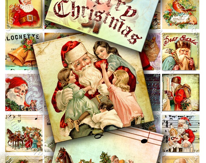 Collage digitale CARO BABBO NATALE 1.5x1.5 vacanze di Natale quadrate per ciondolo clipart magnete download istantaneo stampabile qu129