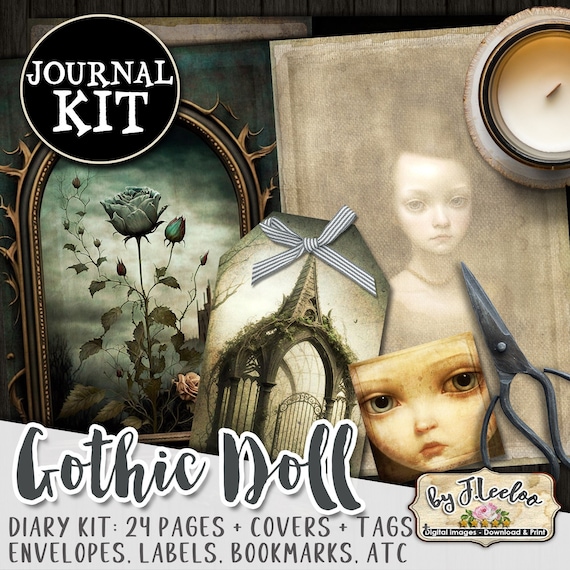 GOTHIC DOLL journal kit junk paper mistery diy vintage scary gothic garden gothic cards mistery tag craft paper printable diary pp580