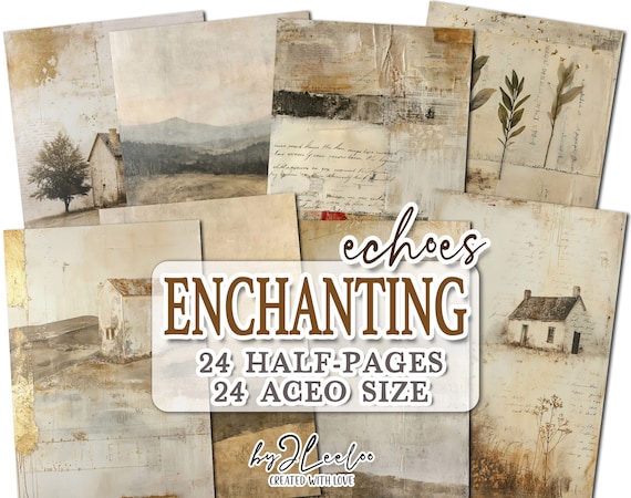 ENCHANTING ECHOES half pages printable | junk journal Mixed Media supplies | Distressed grunge dirty paper card making collage diary | pp709