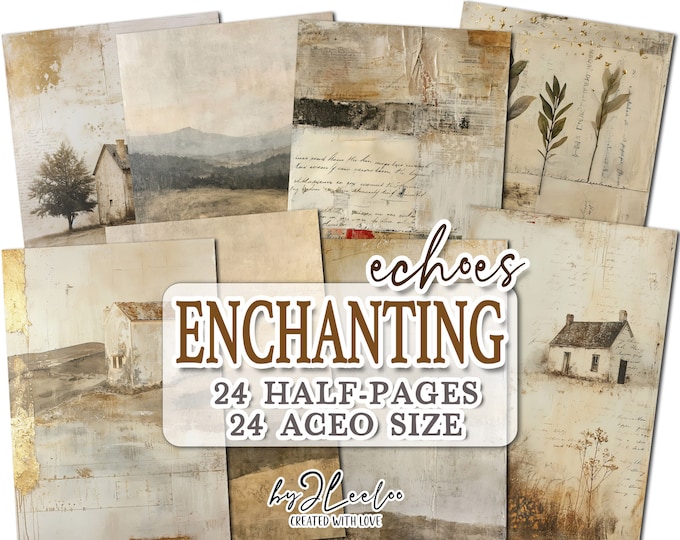ENCHANTING ECHOES half pages printable | junk journal Mixed Media supplies | Distressed grunge dirty paper card making collage diary | pp709